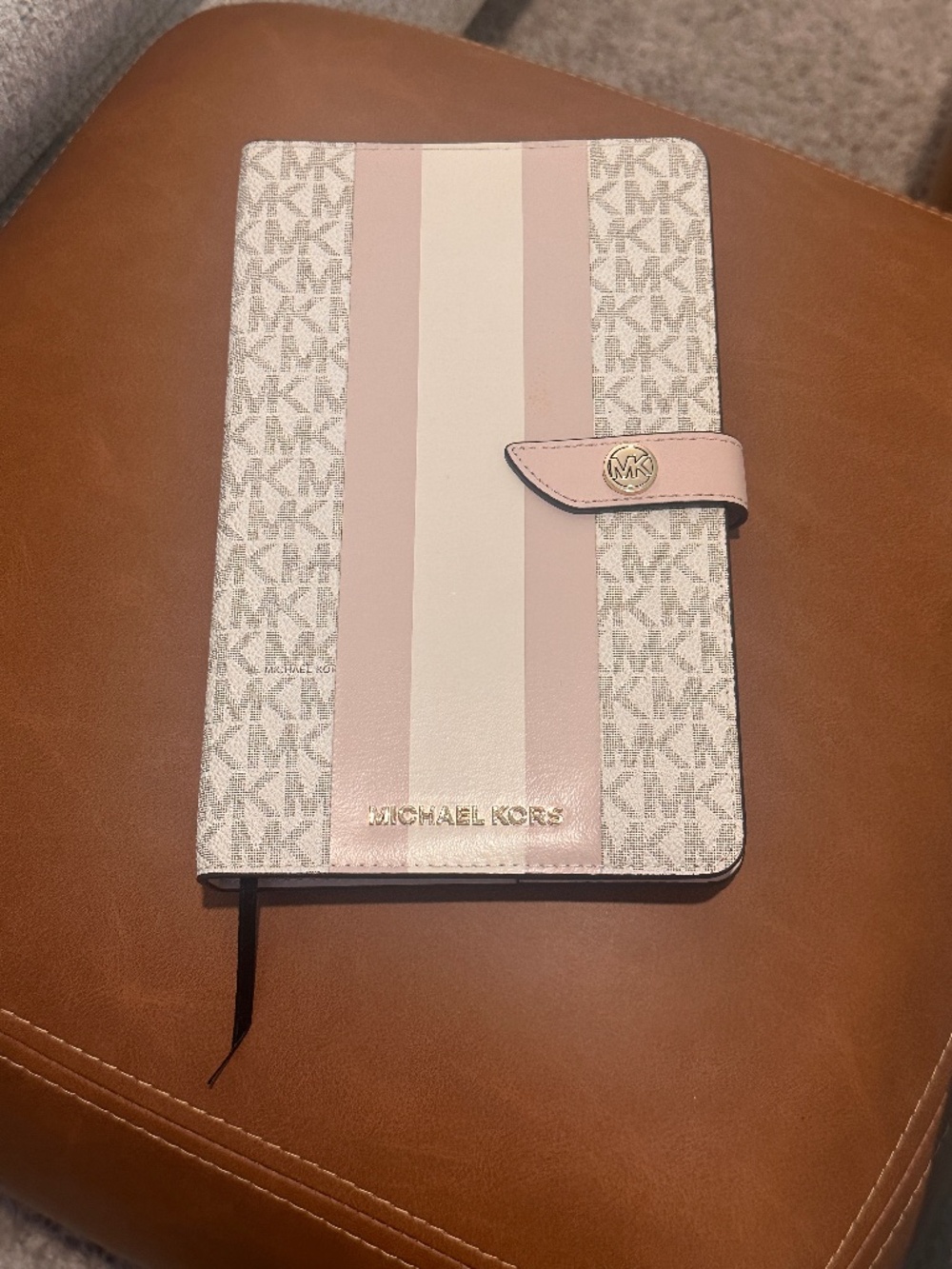 Michael Kors Pink Signature Logo Stripe Notebook & Cover